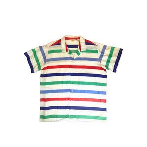 Vintage Left Bank Striped Cotton Button-Up Shirt XL Grandpa Core Retro 90s Vibes